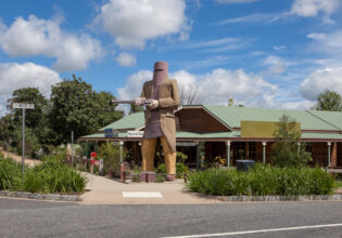 The imposing Big Ned Kelly stands in Glenrowan, the Victorian town where he took his last stand.