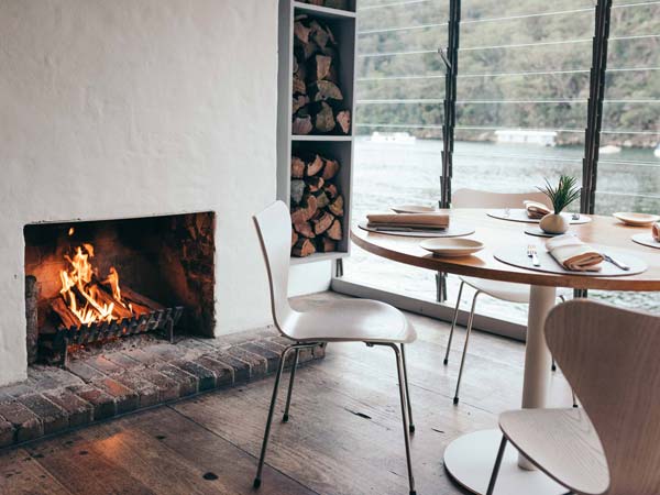 Cosy fireplace at Berowra Waters Inn