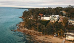 View of The Periscope House in Bundeena and its private beach