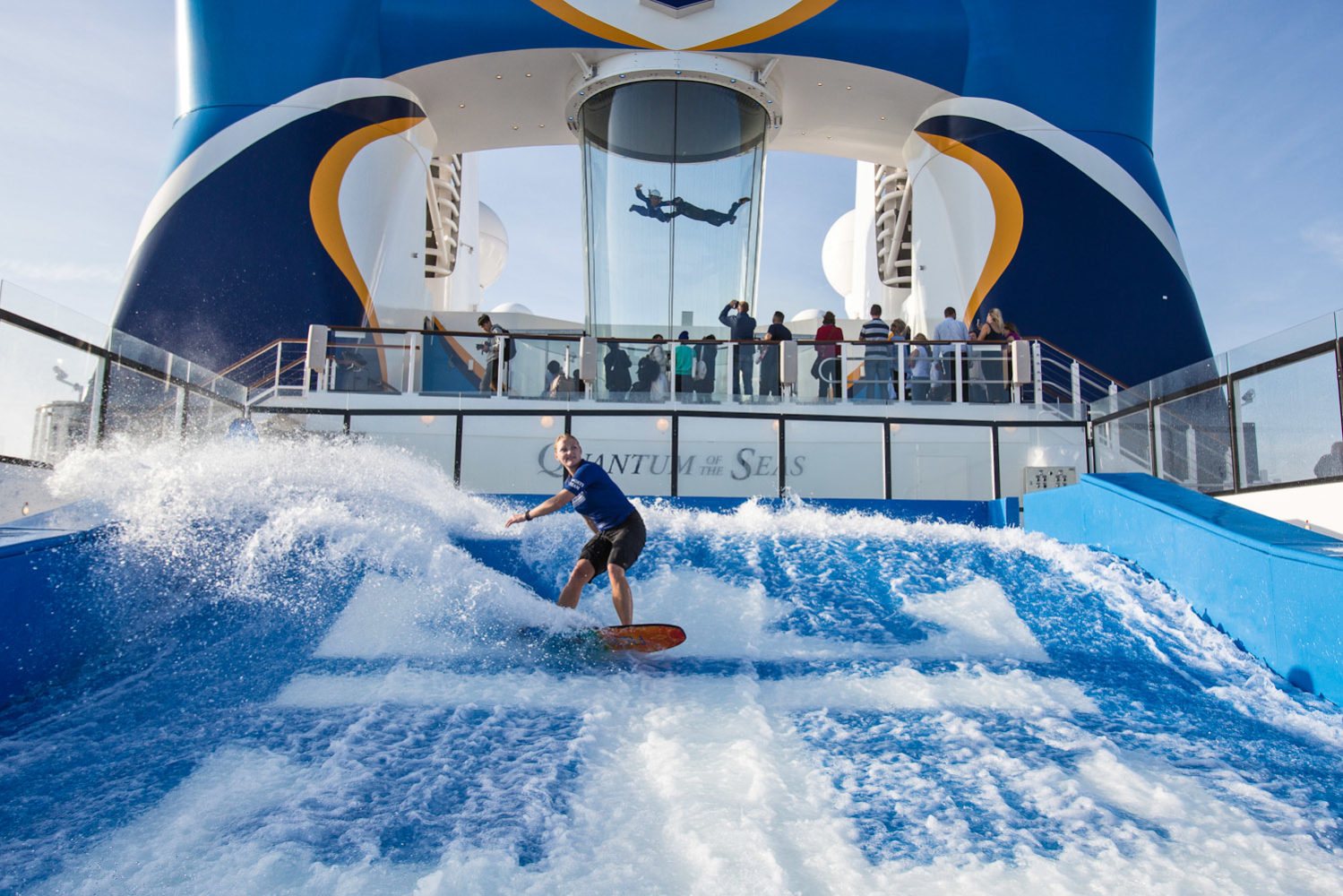 Wave pool and indoor skydiving, Quantum of the Seas, Royal Caribbean Cruise Line
