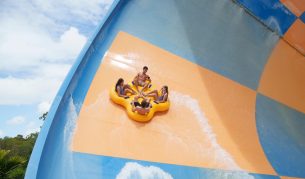 visitors trying out a water attraction in Wet 'n' Wild Gold Coast
