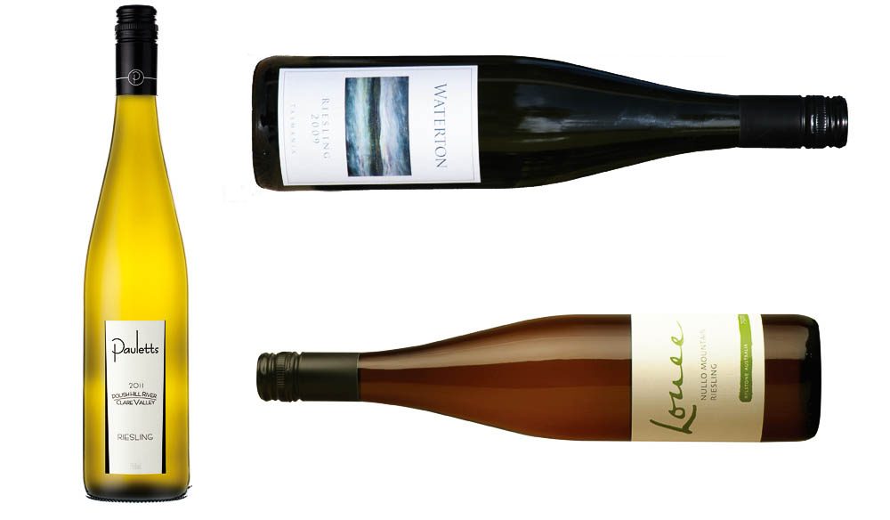 Waterton Riesling (2009), Pauletts Polish Hill River Riesling (2011) and Louee Nullo Mountain Riesling (2011).