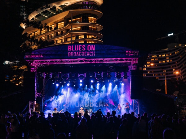 a blue-lit stage during the Blues on Broadbeach 2021