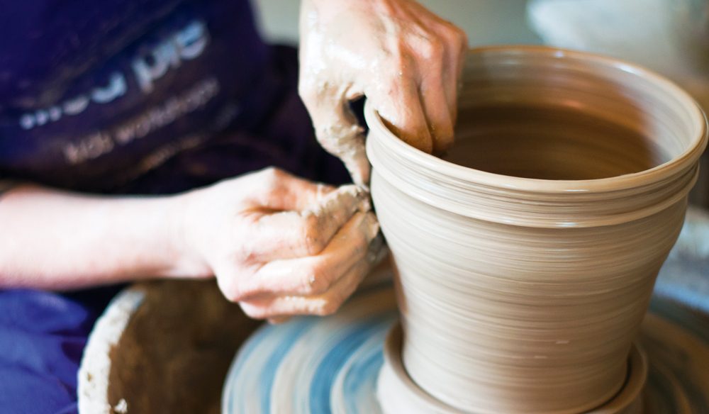 Getting your hands dirty at a pottery workshop, Fried Mudd Studio, Maleny.