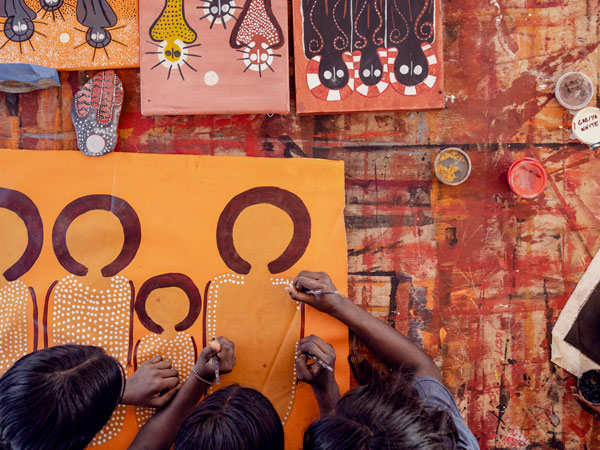 kids painting at Imintji Campground Art Centre, , Gibb River Road itinerary