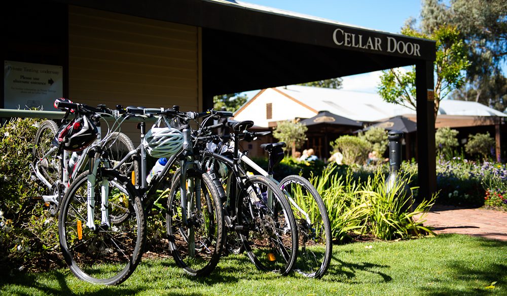 A wine tasting break on the Milawa Pedal to Produce route.