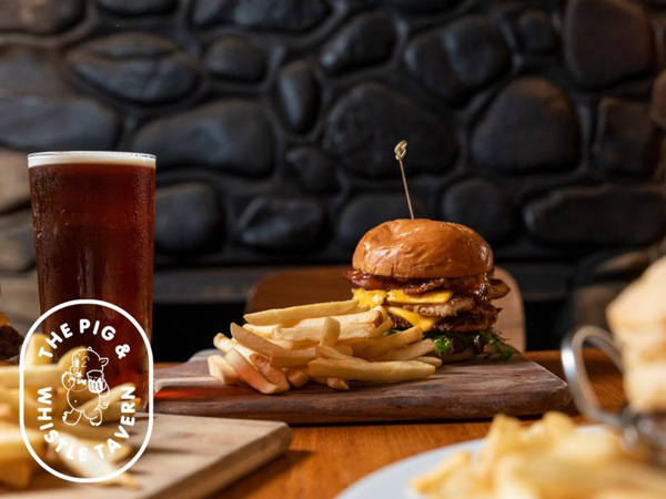 burger and fries combo, The Pig & Whistle Tavern