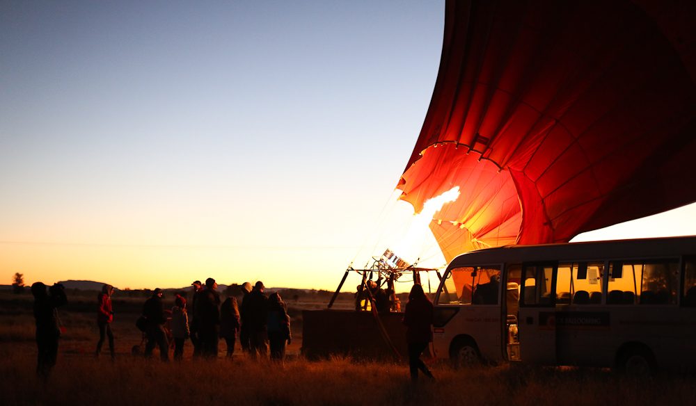 Firing up the balloon at dawn Alice Springs