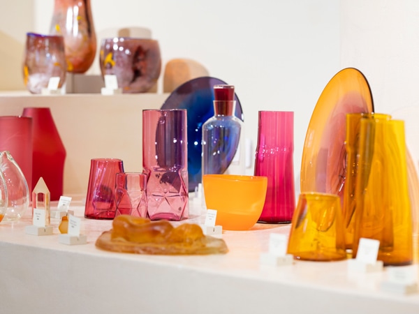 a colourful display of contemporary glass art at Canberra Glassworks