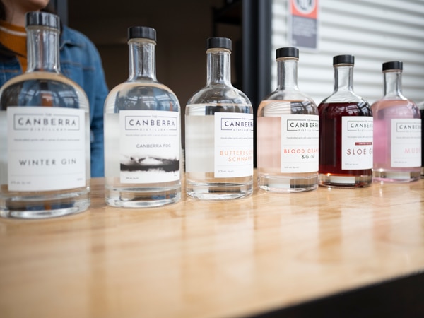 an array of spirits and liquors at The Canberra Distillery