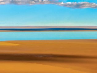 Reflection on Lake Eyre, by Peter Elfes.