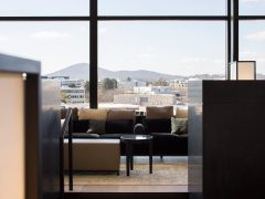 scenic mountain views from the lounge area at Little National Hotel, Canberra