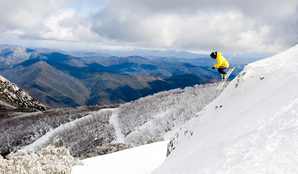 Skiing off snow's edge Mt Buller