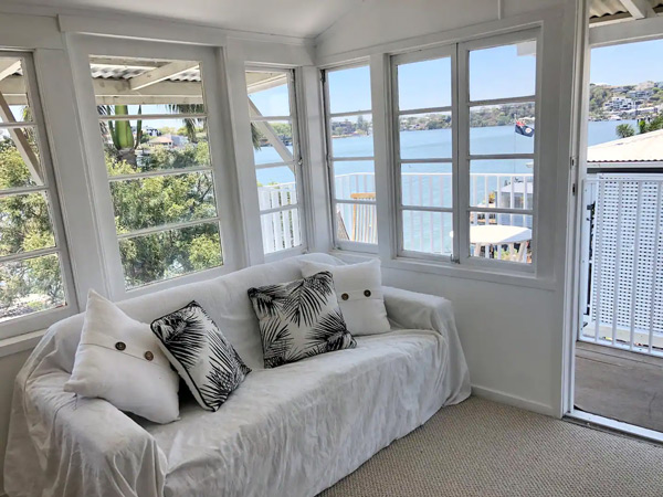 whitewashed interior at River House Norman Park, Airbnb Brisbane
