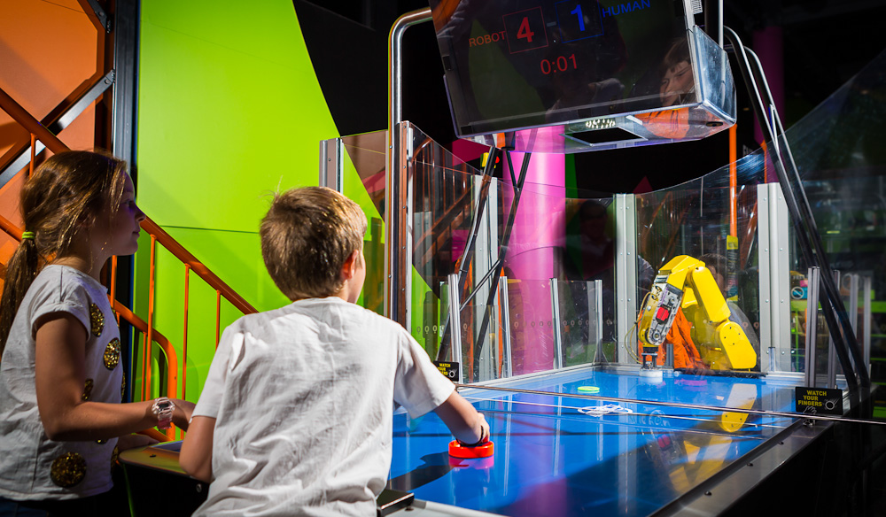 Questacon one of the only places you can try to beat a robot playing air hockey