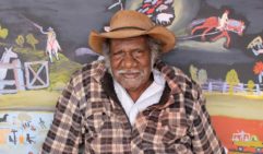 Painter Jimmy Pompey from Iwantja Arts joined forces with Mimili Maku Arts to create a gallery, Tjatu, meaning ‘together’ (photo: Tjatu Gallery).