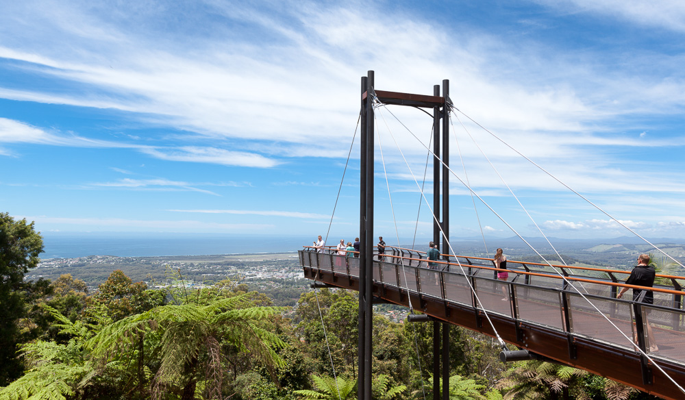 The lovely views from Sealy Lookout Sky Pier at Bruxner Park