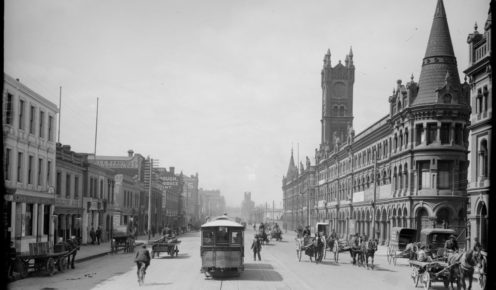 The clock tower and spires over looking Melbourne's market (credit: courtesy of State Library of Victoria).