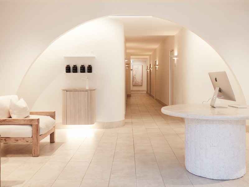 a classy and chic whitewashed day spa at Slow House, Bondi Beach