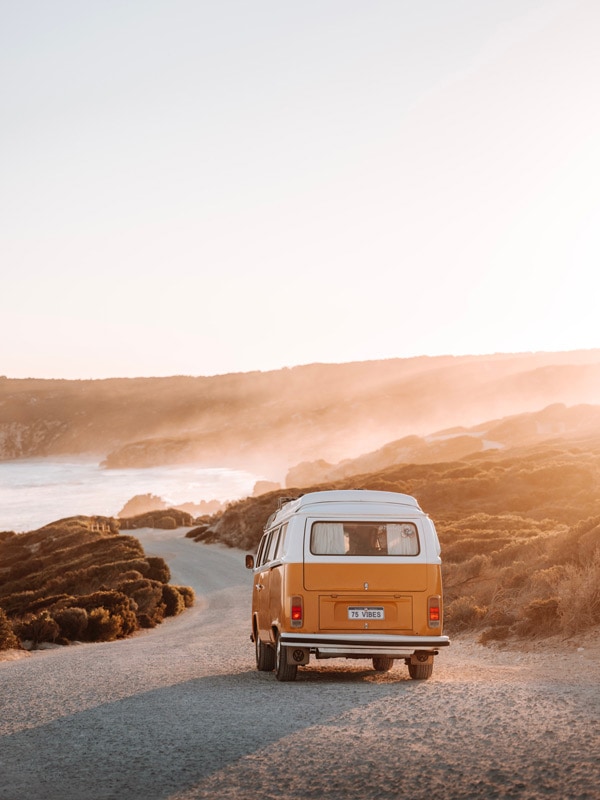 Kombi Van is parked at Pennington Bay on Kangaroo Island.