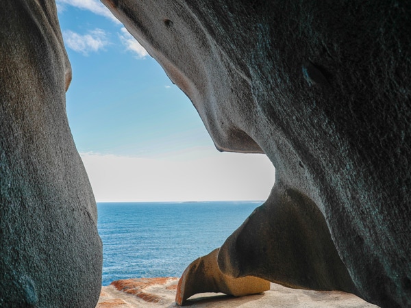 Looking out at the ocean through Remarkable Rocks. 