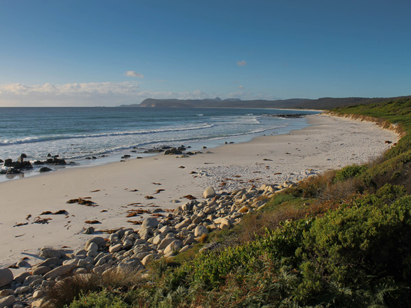 a rock-filled shore on Friendly Beaches, Tasmania