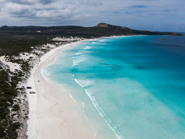 an aerial view of Lucky Bay, WA