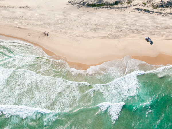 a drone shot of the shore at Mungo Beach, NSW