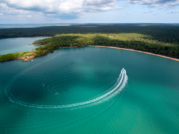 an aerial view of a boat at the Seven Spirit Bay Cobourg Peninsula