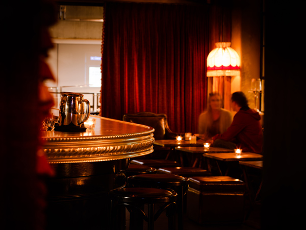 the dimly lit bar at Bobeche, Perth