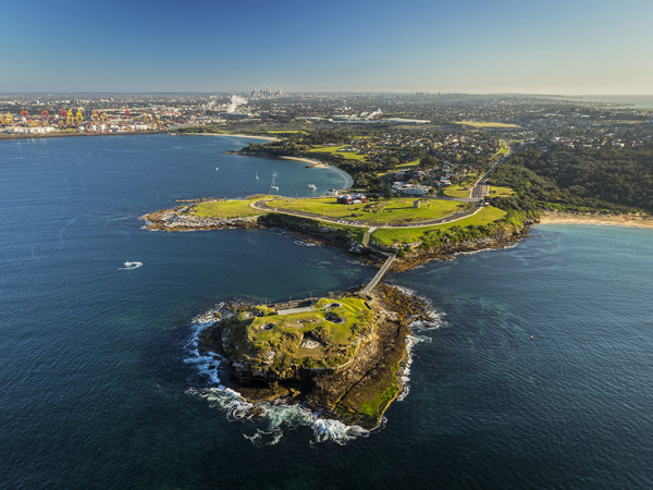an aerial view of Bare Island, La Perouse