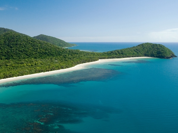 Drone shot of Myall Beach in Cape Tribulation. (Image: Tourism Tropical North Queensland)
