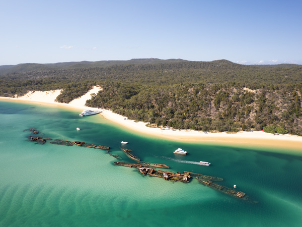 an aerial view of the shipwrecks on Moreton Island