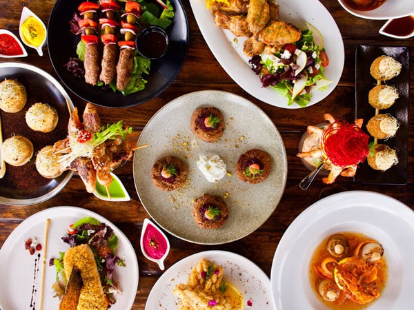 a table-top view of meals at Willow Dining, Burleigh Heads Queensland