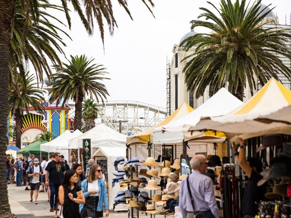 the stalls along St Kilda Esplanade Market