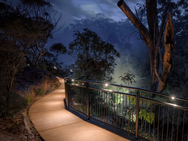 the dimly lit trail at Katoomba Falls Night-lit Walk