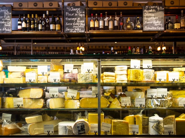 the cheese display at Milk the Cow, Lygon Street, Carlton, Melbourne