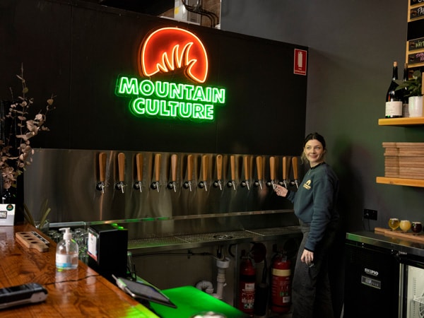 a bartender inside the Mountain Culture Beer, Katoomba, Blue Mountains