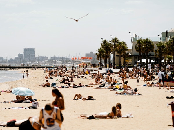 St Kilda Beach filled with people in summer