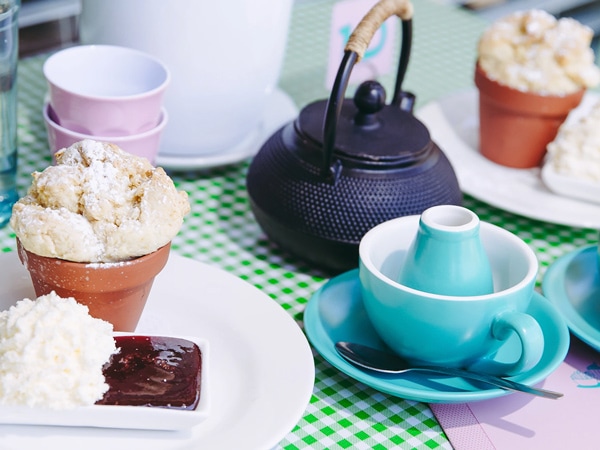 food with a fun colour palette of green gingham tablecloths and sorbet-pink cups at The Wayzgoose Diner