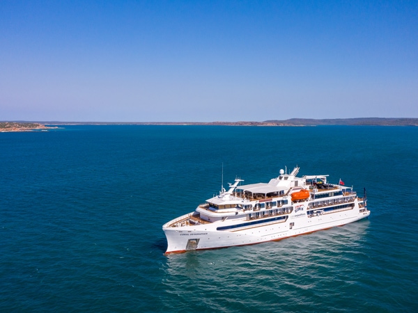 an aerial view of the Coral Geographer cruise ship, Australia