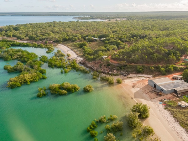 an aerial view of Cygnet Bay Pearl Farm