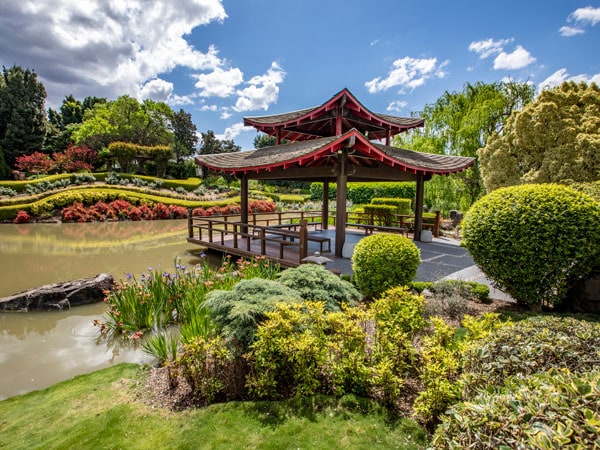 the Oriental Garden beside a lake in Hunter Valley Gardens, Pokolbin