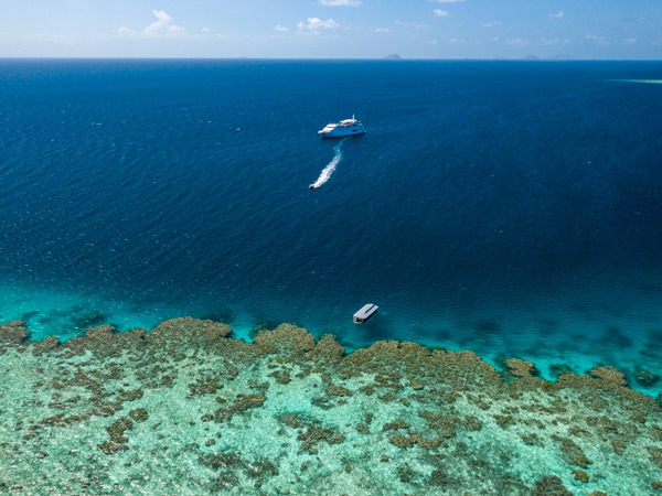 an aerial view of the Great Barrier Reef, Coral Expeditions