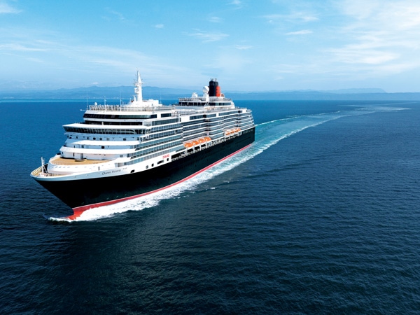 an aerial view of Queen Victoria cruise ship at sea