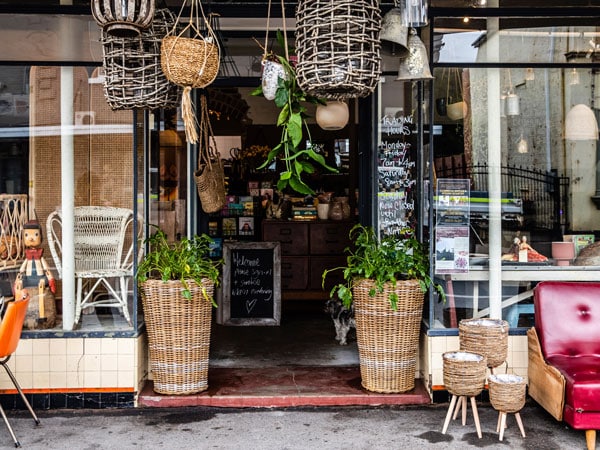 homewares on display at the entrance of Worn Out Wares, Singleton