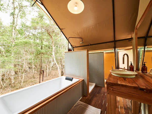 Paperbark Camp new deluxe tent with a bush bath