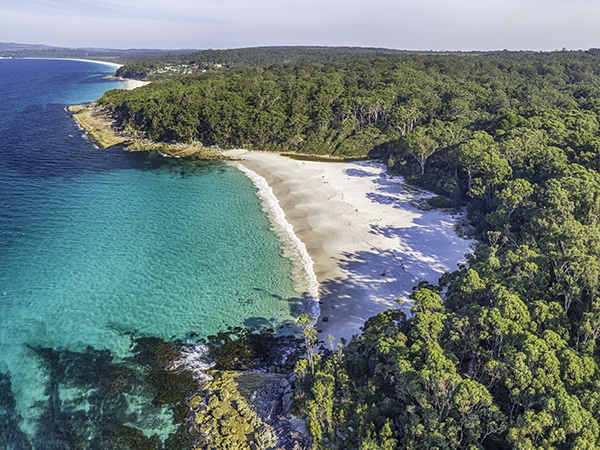 Pristine white sands of Greenfield Beach, Vincentia in NSW South Coast.