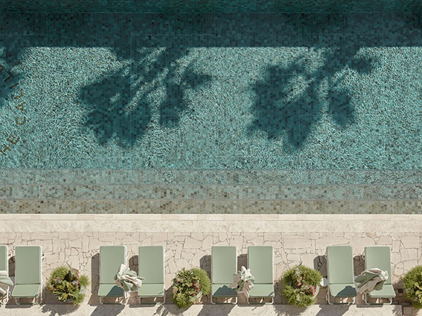 Aerial shot of the pool at The Calile Hotel in Brisbane.