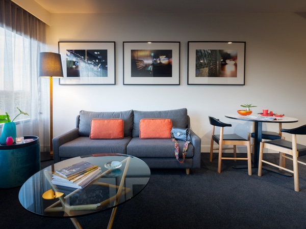 the living room interior at East Hotel Canberra